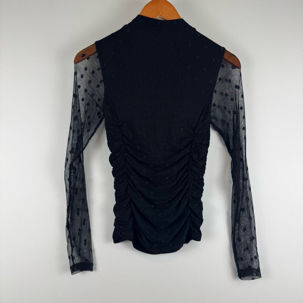Evereve Sheer Black Ruched Top with Polka Dot Detail ~ XS - Picture 7 of 12